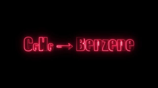 Red Neon Glow Text Formula C6 H6 Benzene Chemical Compound on Black Background C6H6 chemical formula