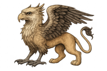 Griffin mythical creature standing with transparent background