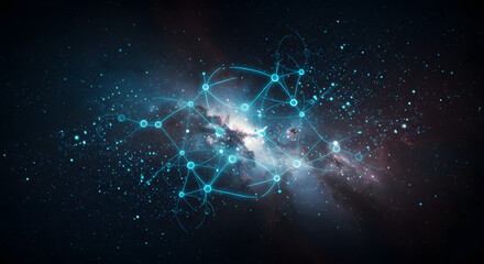 Glowing Network Nodes and Nebula Background