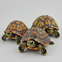 Obraz premium Three Adorable Baby Turtles Close Up, Reptile Wildlife Photography