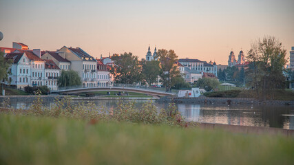 Golden autumn in Minsk by the river. Belarus.