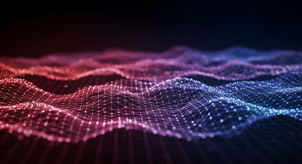 Futuristic mesh network with red and blue gradient