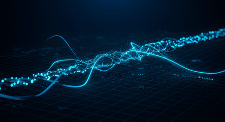 Abstract blue light wave on a grid background