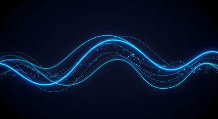 Abstract Blue Light Trails with Glowing Particles