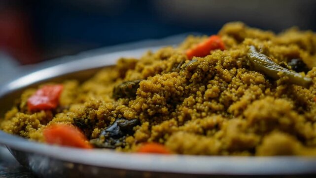 Delicious Couscous Dish with Vegetables and Spices Close Up.