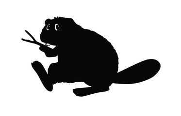 Playful Beaver Silhouette with stick