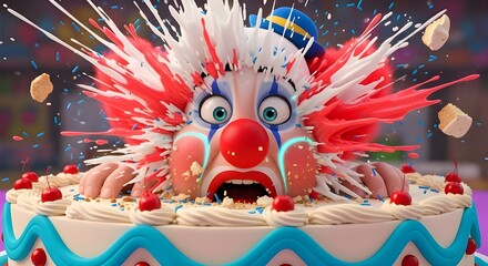 birthday cake splash in clown face