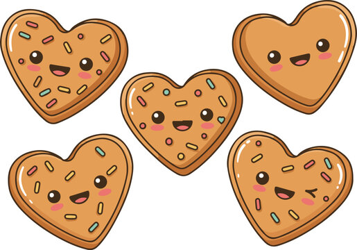 Heart shaped cookies with smiling faces cartoon illustration. World Kindness Day - Powered by Adobe