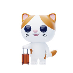 Cat Character carrying a suitcase 3D Illustration.