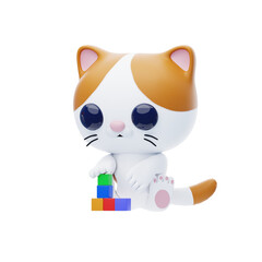 Obraz premium Cat Character stacking toy blocks 3D Illustration.