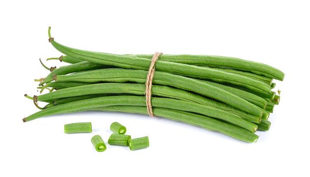 Fresh green beans tied with twine