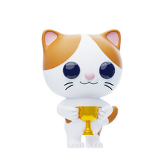 Cat Character Lifting the trophy 3D Illustration.