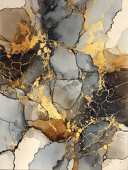 Opulent Gray Gold Marble Swirls: Abstract Luxury Flow