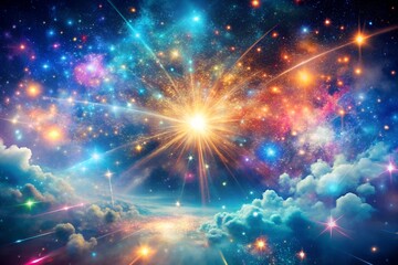 Naklejka premium A stunning view of a colorful nebula with stars and clouds in the sky