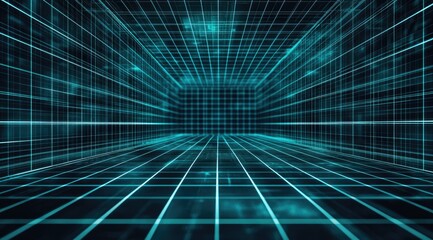 Teal grid receding into the distance