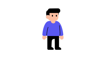 A simple, flat illustration of a standing cartoon male character with a blue shirt.