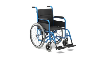 Fototapeta premium Empty blue wheelchair isolated on white background 