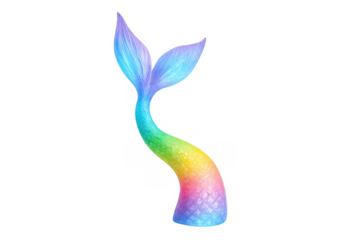 Colorful iridescent mermaid tail with scales on transparent background