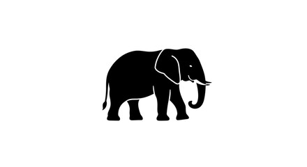 Silhouette of an elephant standing against a white background, showcasing its distinctive shape and features.