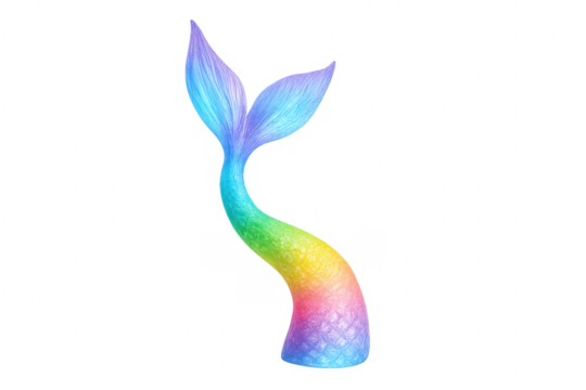 Colorful iridescent mermaid tail with scales on transparent background
