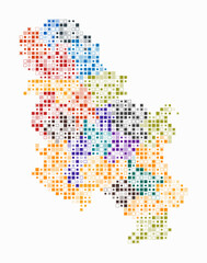 Fototapeta premium Serbia, shape of the country build of colored cells. Digital style map of the Serbia on white background. Small size square blocks. Vibrant vector illustration.