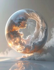 Cloudscape inside glass sphere