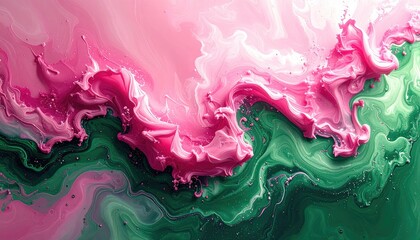 Flowing pink and green abstract art
