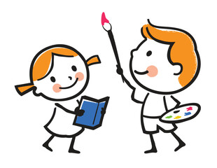 Boys and girls hand drawn logo, children's paintings