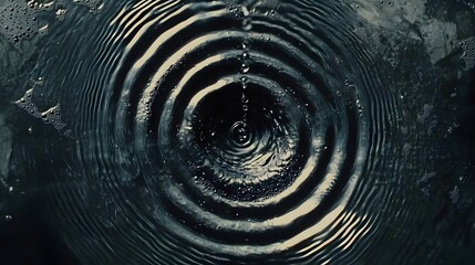 Obraz premium Droplet falling into dark water causing ripples and ring waves effect