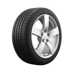 Fototapeta premium Detailed automotive tire showcase with radial design and metallic wheel on pure white canvas