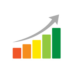 Colorful bar rises with an upward arrow showing a positive trend on transparent background