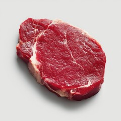 Obraz premium Fresh raw beef steak with visible marbling and a thin fat cap displayed on a clean white background