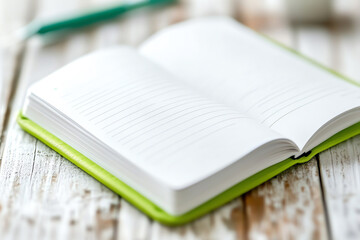 An open blank notebook on a rustic wooden surface, inviting creativity and organization for notes and ideas.