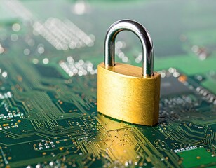 Padlock on circuit board closeup