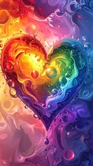 Colorful liquid heart swirling design