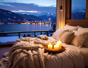 Cozy bedroom overlooking wintery view