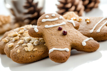 Delicious gingerbread cookies decorated for the holidays, perfect for festive celebrations and winter gatherings.