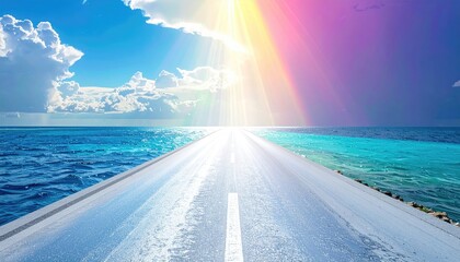 Surreal road over ocean to sky