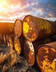 Rusted barrels against a sky backdrop