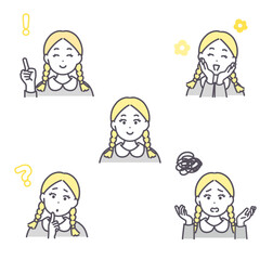 シンプル　小学生　女の子の表情イラストパック