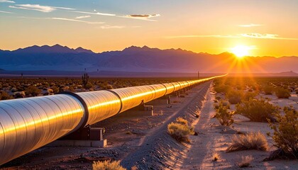 Pipeline stretching into sunset desert