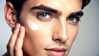 Close-up of a man applying face cream for skincare