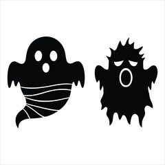 Two cartoon ghosts in silhouette style isolated on white background for halloween