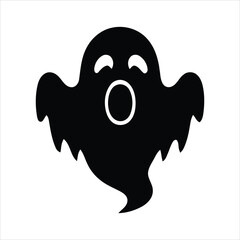 Scary black ghost silhouette with open mouth isolated on white background