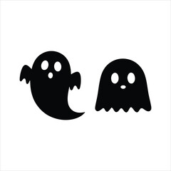 Two cute black ghost silhouettes with simple faces isolated on white background silhouette