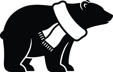 Vector silhouette bear wearing scarf winter holiday illustration
