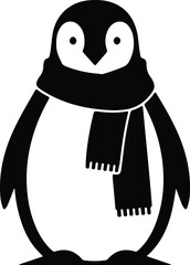 Vector silhouette cute penguin wearing scarf christmas winter illustration