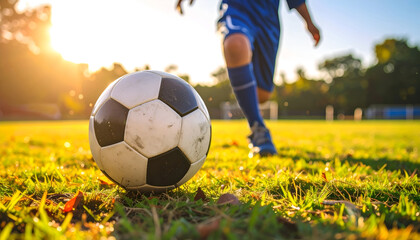 サッカーボールを追う少年