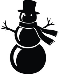 Vector silhouette friendly snowman wearing scarf and hat illustration