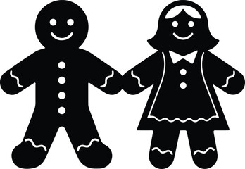 Vector silhouette gingerbread couple holding hands illustration
